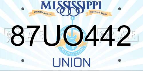 87UO442 Mississippi License Plate