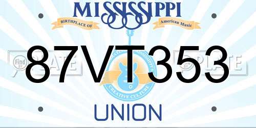 87VT353 Mississippi License Plate