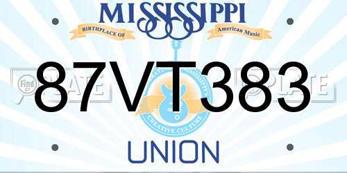 87VT383 Mississippi License Plate