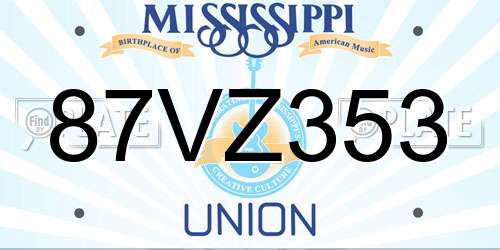 87VZ353 Mississippi License Plate