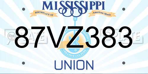 87VZ383 Mississippi License Plate