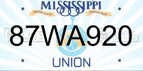 87WA920 Mississippi License Plate