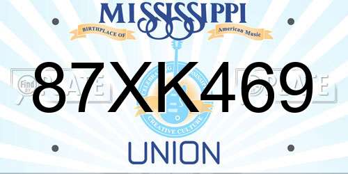 87XK469 Mississippi License Plate