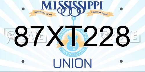 87XT228 Mississippi License Plate