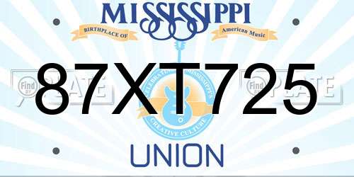 87XT725 Mississippi License Plate