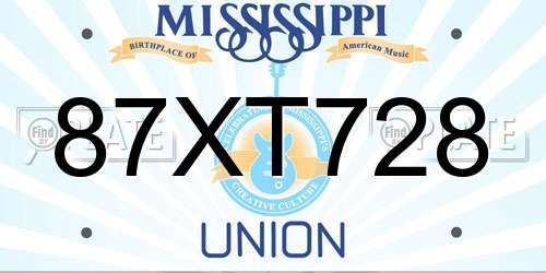 87XT728 Mississippi License Plate