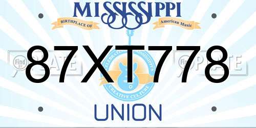 87XT778 Mississippi License Plate