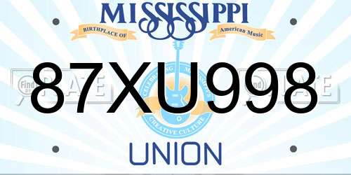 87XU998 Mississippi License Plate