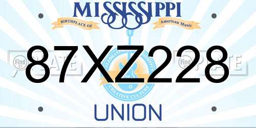 87XZ228 Mississippi License Plate