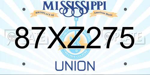 87XZ275 Mississippi License Plate