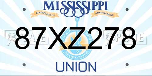 87XZ278 Mississippi License Plate