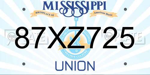 87XZ725 Mississippi License Plate