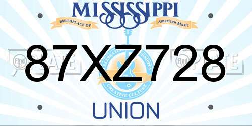 87XZ728 Mississippi License Plate