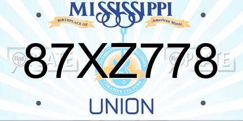 87XZ778 Mississippi License Plate