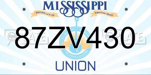 87ZV430 Mississippi License Plate