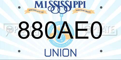 880AE0 Mississippi License Plate