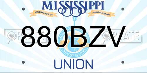 880BZV Mississippi License Plate
