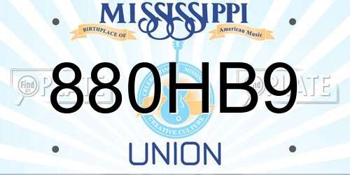 880HB9 Mississippi License Plate