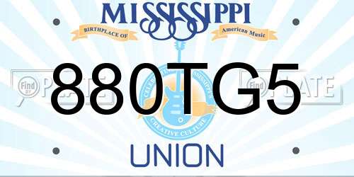 880TG5 Mississippi License Plate