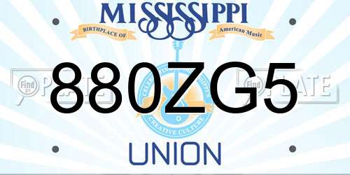 880ZG5 Mississippi License Plate
