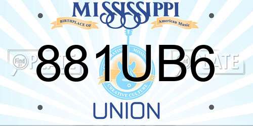 881UB6 Mississippi License Plate