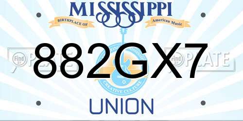 882GX7 Mississippi License Plate