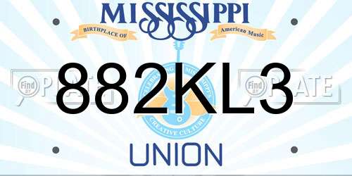 882KL3 Mississippi License Plate