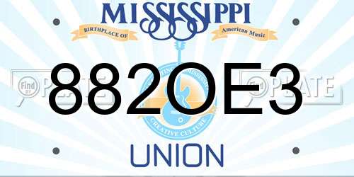 882OE3 Mississippi License Plate