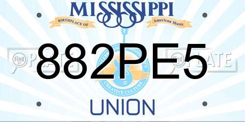 882PE5 Mississippi License Plate