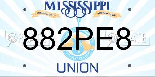 882PE8 Mississippi License Plate
