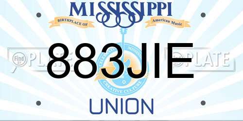 883JIE Mississippi License Plate
