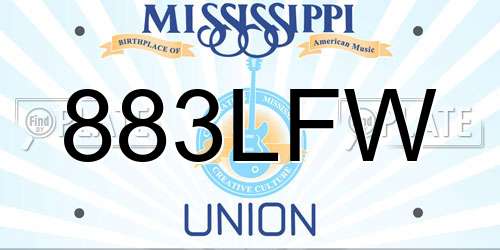 883LFW Mississippi License Plate