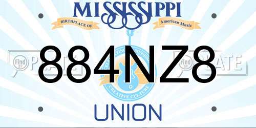 884NZ8 Mississippi License Plate
