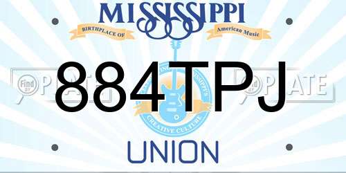 884TPJ Mississippi License Plate