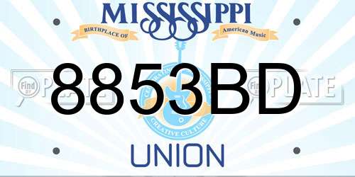 8853BD Mississippi License Plate