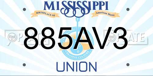 885AV3 Mississippi License Plate