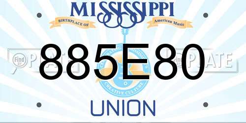 885E80 Mississippi License Plate