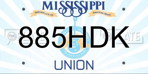 885HDK Mississippi License Plate