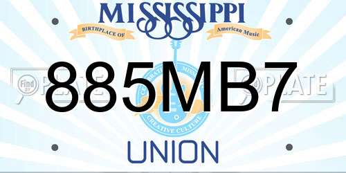 885MB7 Mississippi License Plate