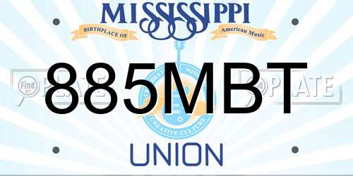 885MBT Mississippi License Plate