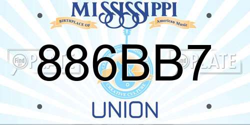 886BB7 Mississippi License Plate