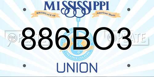 886BO3 Mississippi License Plate