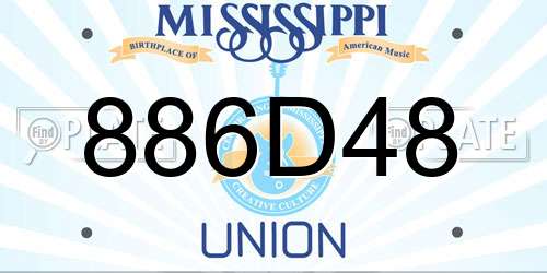 886D48 Mississippi License Plate