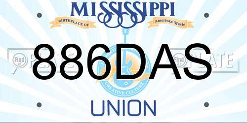 886DAS Mississippi License Plate