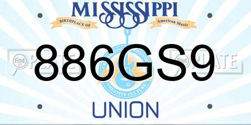 886GS9 Mississippi License Plate