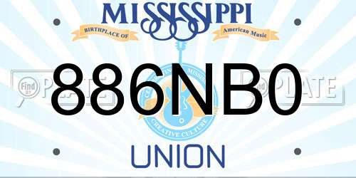 886NB0 Mississippi License Plate