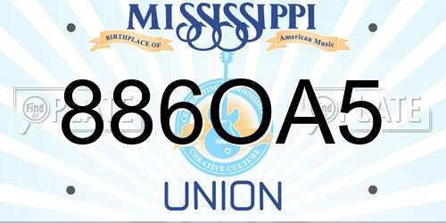 886OA5 Mississippi License Plate