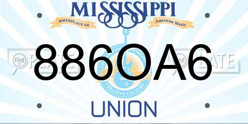 886OA6 Mississippi License Plate