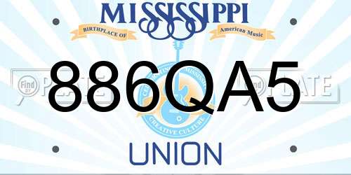 886QA5 Mississippi License Plate