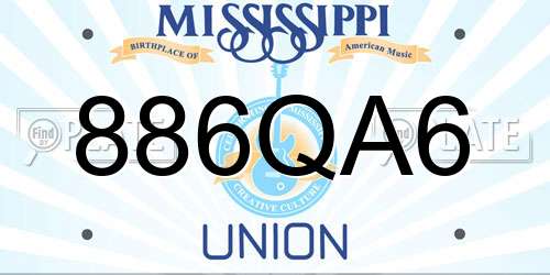 886QA6 Mississippi License Plate